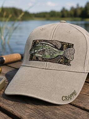 Flying Fisherman Crappie Embroidered Fishing Hat Khaki NWT